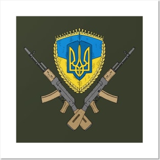 Ukrainian flag with AK47 rifles. Posters and Art